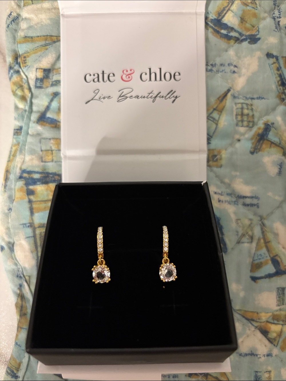 Cate & Chloe 18 k Gold Plated Crystal Drop Earrings - White Swarovski Crystal